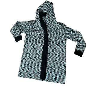 Handcrafted handmade Blue, Grey and Black Crochet Hooded Cardigan